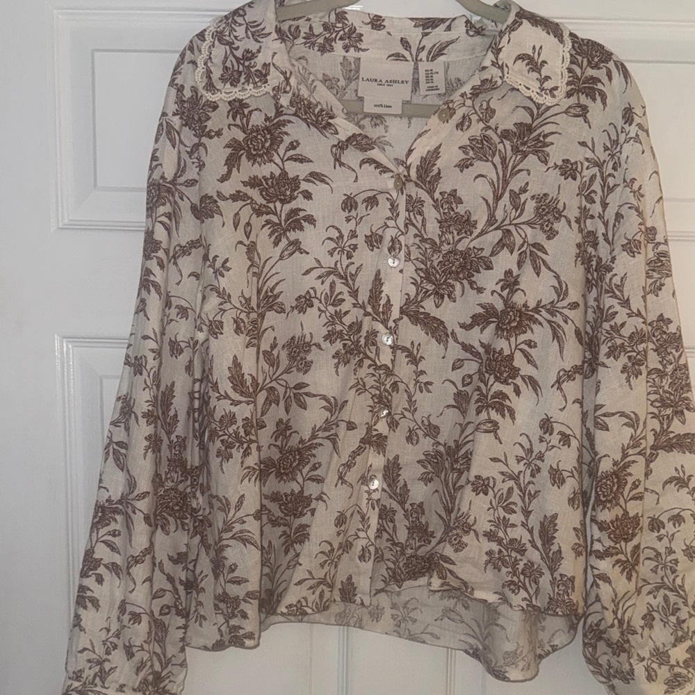 Laura Ashley Cream and Brown Floral Blouse
